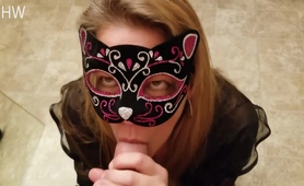 Masked Hotwife licks jizz