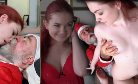 Santa rides a fine cute little redhead pussy for Xmas